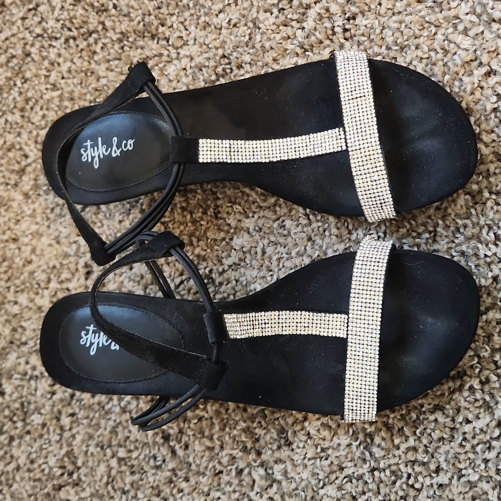 Style & Company black rhinestone sandals 7.5